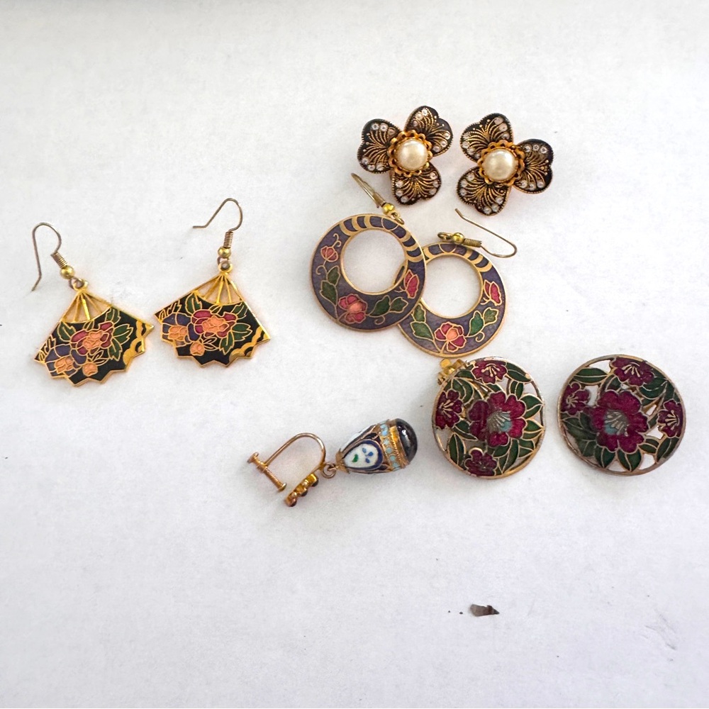 Bundle Vintage Cloisonne Earrings